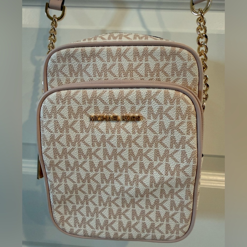 Michael Kors Blush MK Logo Crossbody with Gold Chain Accents